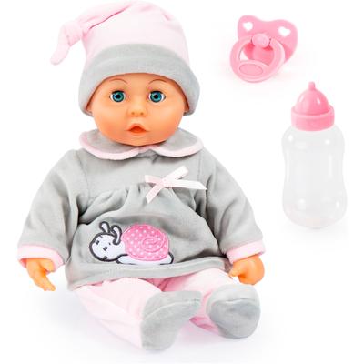 Babypuppe BAYER "First Words Baby, 38 cm grau/rosa" Puppen grau (grau/rosa) Kinder