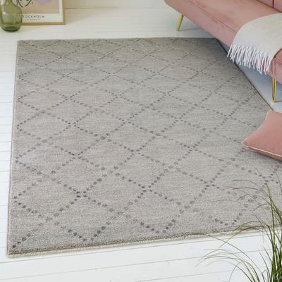Teppich MY HOME "Thoren", grau, B:120cm H:12mm L:170cm, Polyester, Teppiche, weicher Kurzflor, Rautenmuster mit Fransen, Wohnzimmer, Schlafzimmer Image