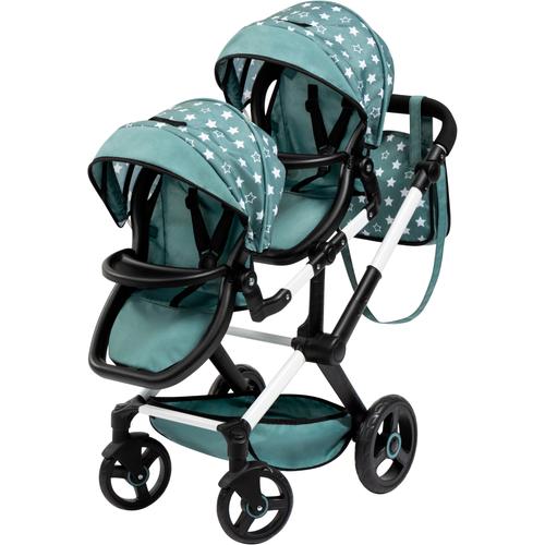 Puppen-Zwillingsbuggy BAYER ""Xeo Twin grün"" Puppenwagen grün Kinder mit Wickeltasche