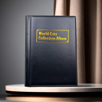 TEMU 1pc Collection Album, Artificial Pu Leather Cover, 120 Coin Slots, Minimalist Style Multi-kinetic Coin Collection Pvc Film, Christmas Valentine's Day New Year Gift Image