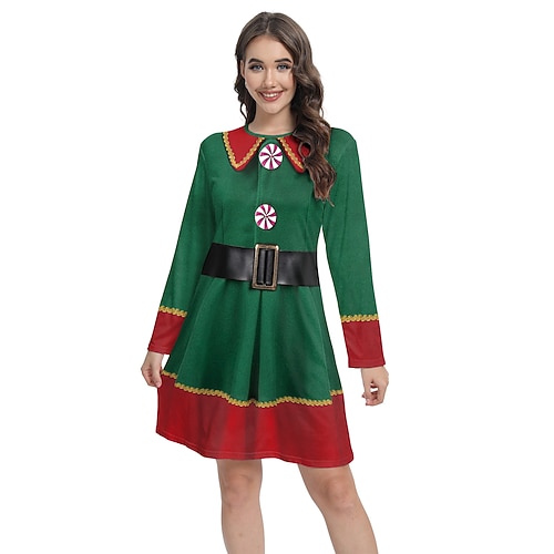 Robe Costume élégant Costume de Noël père Noël Elfe Mrs. Claus Déguisement Cosplay pour Femmes Adultes Noël Nouvel An la veille de Noël Soirée Noël Robe