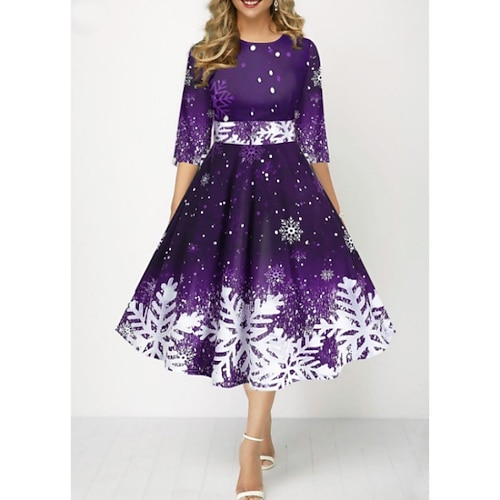 Robe de cocktail Robe de fête Dame Flocon de Neige Élégant Dame pour Femmes Adultes Noël Nouvel An la veille de Noël Soirée Noël Robe