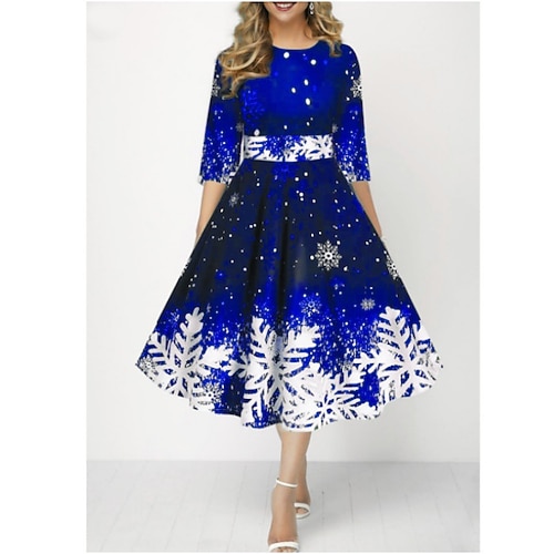 Robe de cocktail Robe de fête Dame Flocon de Neige Élégant Dame pour Femmes Adultes Noël Nouvel An la veille de Noël Soirée Noël Robe