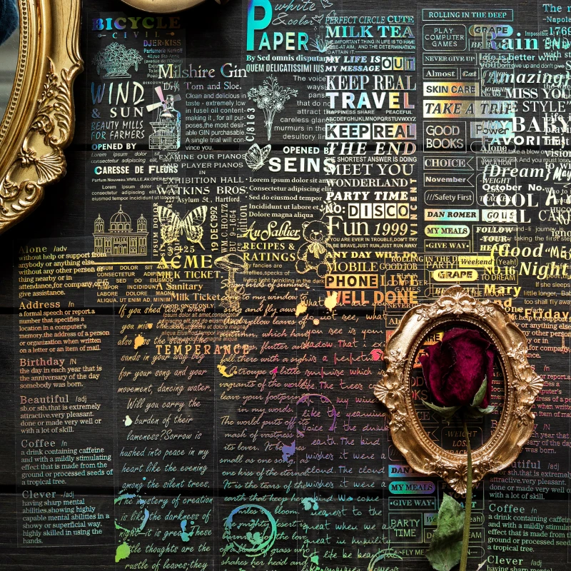 Autocollants anglais en PET, lettres en feuille d'or, bricolage, Collage découpé, matériaux de Scrapbooking, papeterie autocollante étanche, 3 pièces/paquet