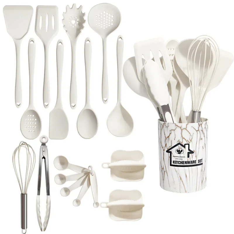 Blanc 10/18 pièces de qualité alimentaire Silicone ustensiles de cuisine ustensiles de cuisine tourneur spatule cuillère à mesurer outil de cuisine ensemble d'ustensiles de cuisine