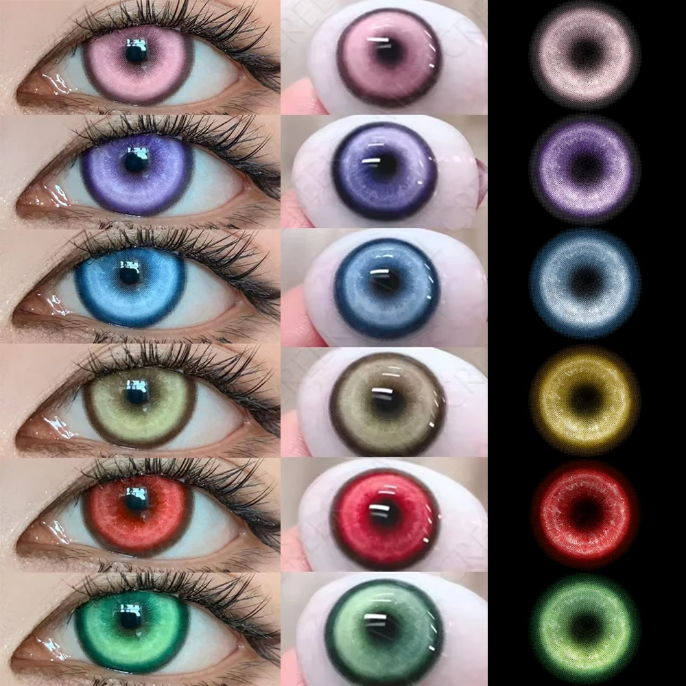 1 paire de lentilles de Contact Cosplay Koi bleu vert rose rouge marron Violet, lentilles souples effrayantes pour Halloween 14.5mm