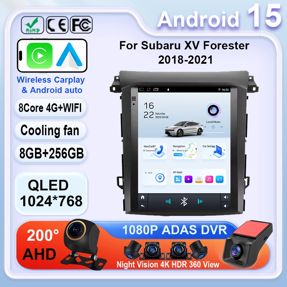 9.7 pollici QLED per Subaru XV Forester 2018-2021 autoradio Android 14 4G WIFI Carplay Stereo 2 Din No lettore DVD navigazione GPS