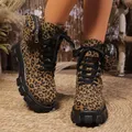Stivaletti da donna 2024 inverno New Outdoor leopard print Sexy tacchi alti stivali moda scarpe stringate stivali con plateau da donna