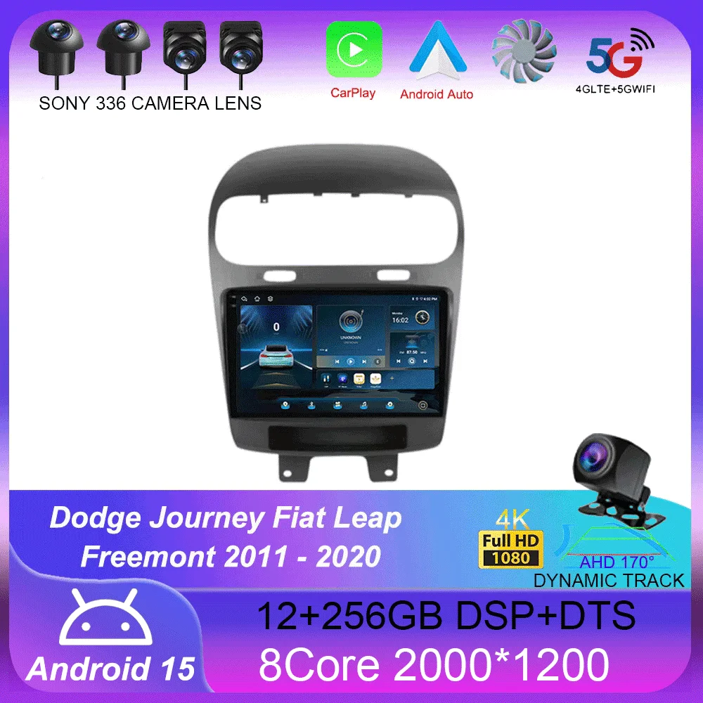 Android 15 Per Dodge Journey Fiat Leap Freemont 2011 - 2020 Autoradio Lettore Multimediale di Navigazione 4G + Wifi GPS DSP Carplay Auto