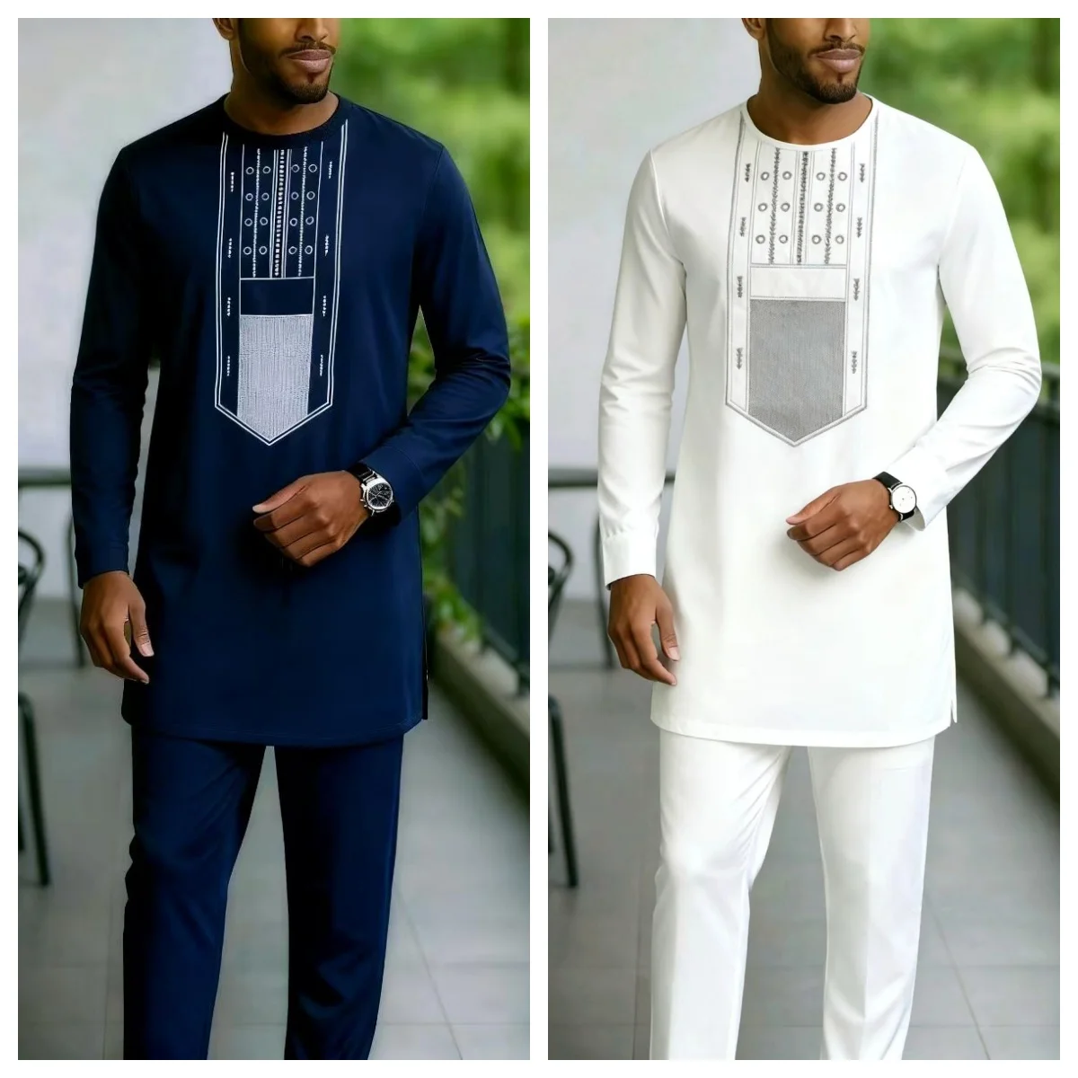 2025 Nuovo abito da uomo elegante stile africano caftano ricamo casual abito da 2 pezzi matrimonio festivo abbigliamento tradizionale da uomo