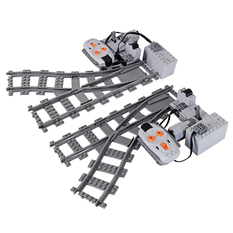 MOC Stadt Zug Rail Crossing Tracks Set Stud Lücke Triple Schalter Ziegel Bausteine Technische Erleuchten Spielzeug für kinder Image