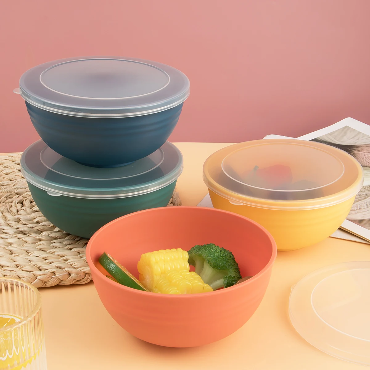 1/4-teiliges Schüssel-Set mit Deckel, Bento-Box, versiegelte Aufbewahrung von Trockenfutter, Obst, Gemüse, geeignet für Camping, Picknick, Küche Image