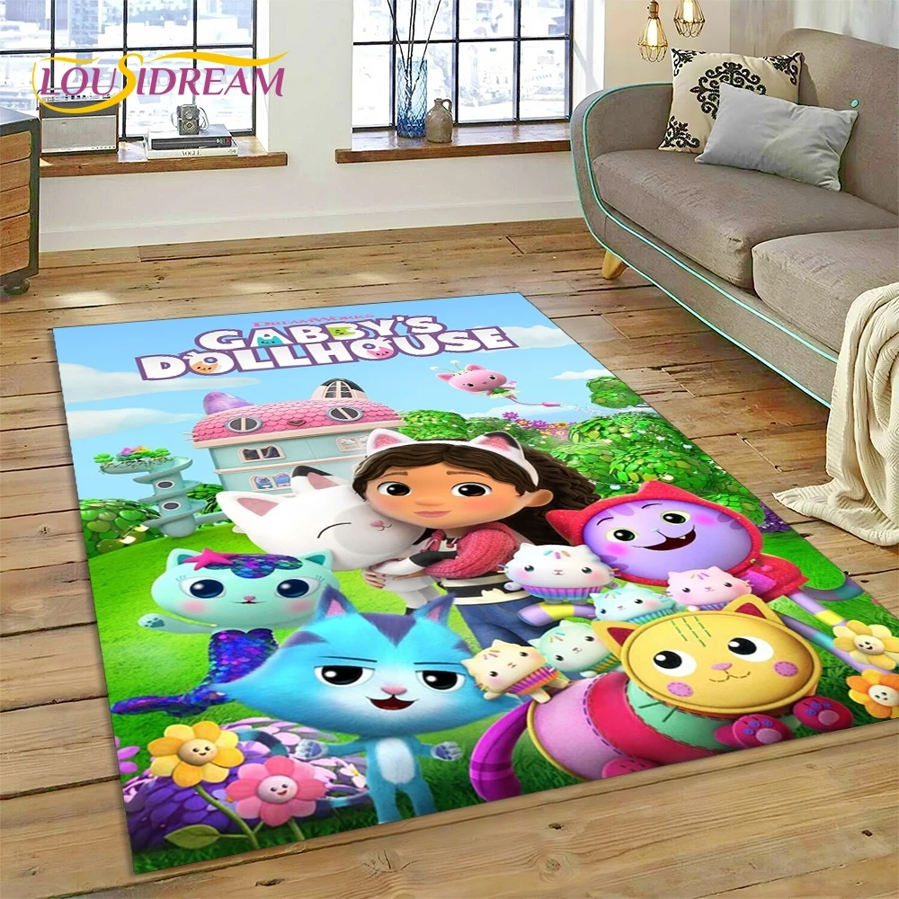 Cartoon süßer Gabbys Puppenhaus Mädchen Teppich Teppich für Wohnzimmer Schlafzimmer Home Decor, rutschfeste Dekoration für Sofa Fußmatte Geschenke Kind Image