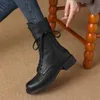 2025 neue Herbst Winter Echtes Leder Frauen Schuhe Lace-up Chelsea Frauen Stiefel Stiefeletten Chunky Stiefel Westlichen Frauen schuhe