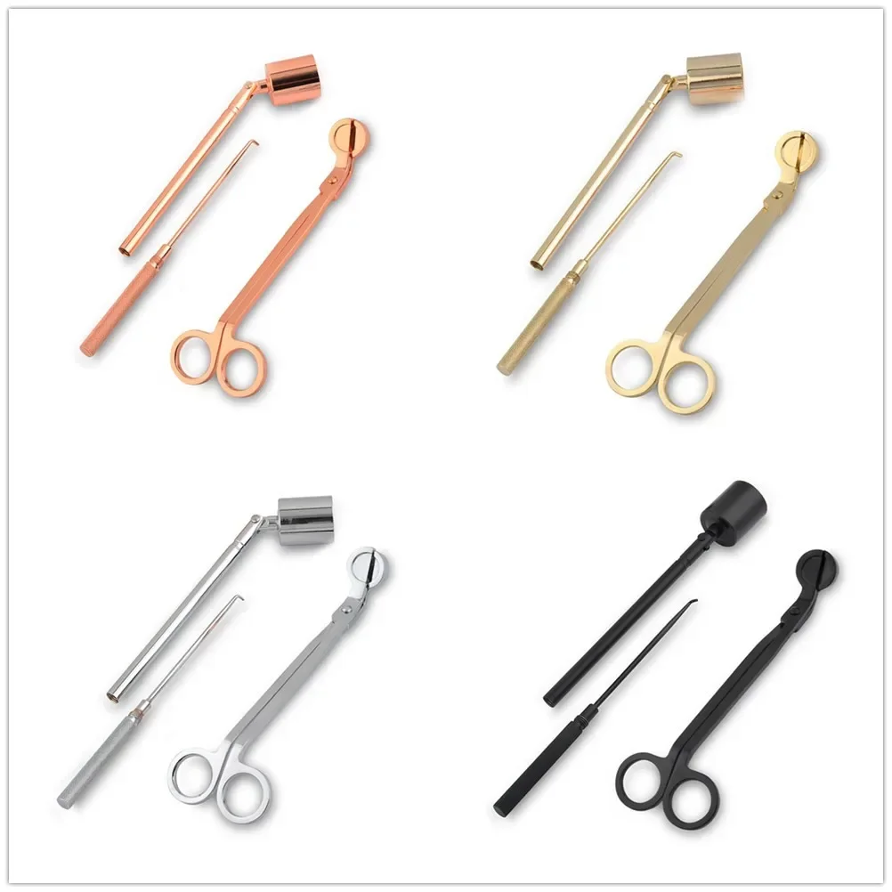 2 teile/satz Kerze Pflege Tools Kit Edelstahl Docht Trimmer Dipper Snuffer Schere Vintage Gold Silber Schwarz Multifunktional