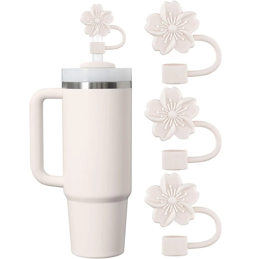 Stroh-Abdeckkappe für Stanley Cup, 3 Stück, Begonia-Blume, staubdicht, Strohaufsätze, 10 mm, wiederverwendbare Silikon-Strohspitzen, Deckel, Party-Dekoration Image