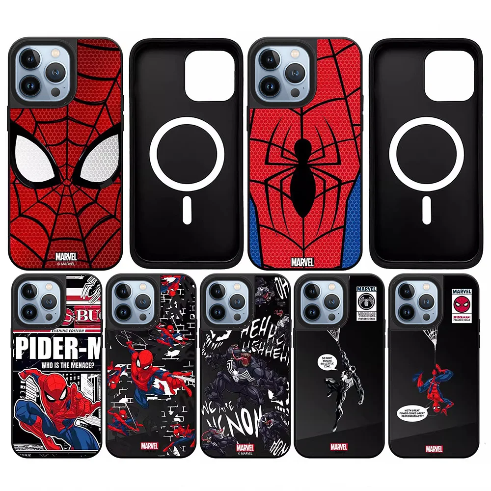 Bandai Cartoon Spiderman Magnetische Hülle für IPhone 15 14 13 12 16 17 Pro Max Spiegelfolie für Magsafe Wireless Charging Cover