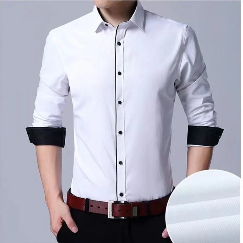Frühling und Herbst große Langarmhemd für Männer Business Casual Shirts Herren No-Iron schwarz weiß Basis hemden M-8XL 9xl