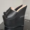 ZHIMA Frauen Pumpen Keile Slip auf Offene spitze Glänzende 22 CM High Heels Maultiere Party Höhe Erhöhen Schuhe Frau Große größe 38 41 43 48