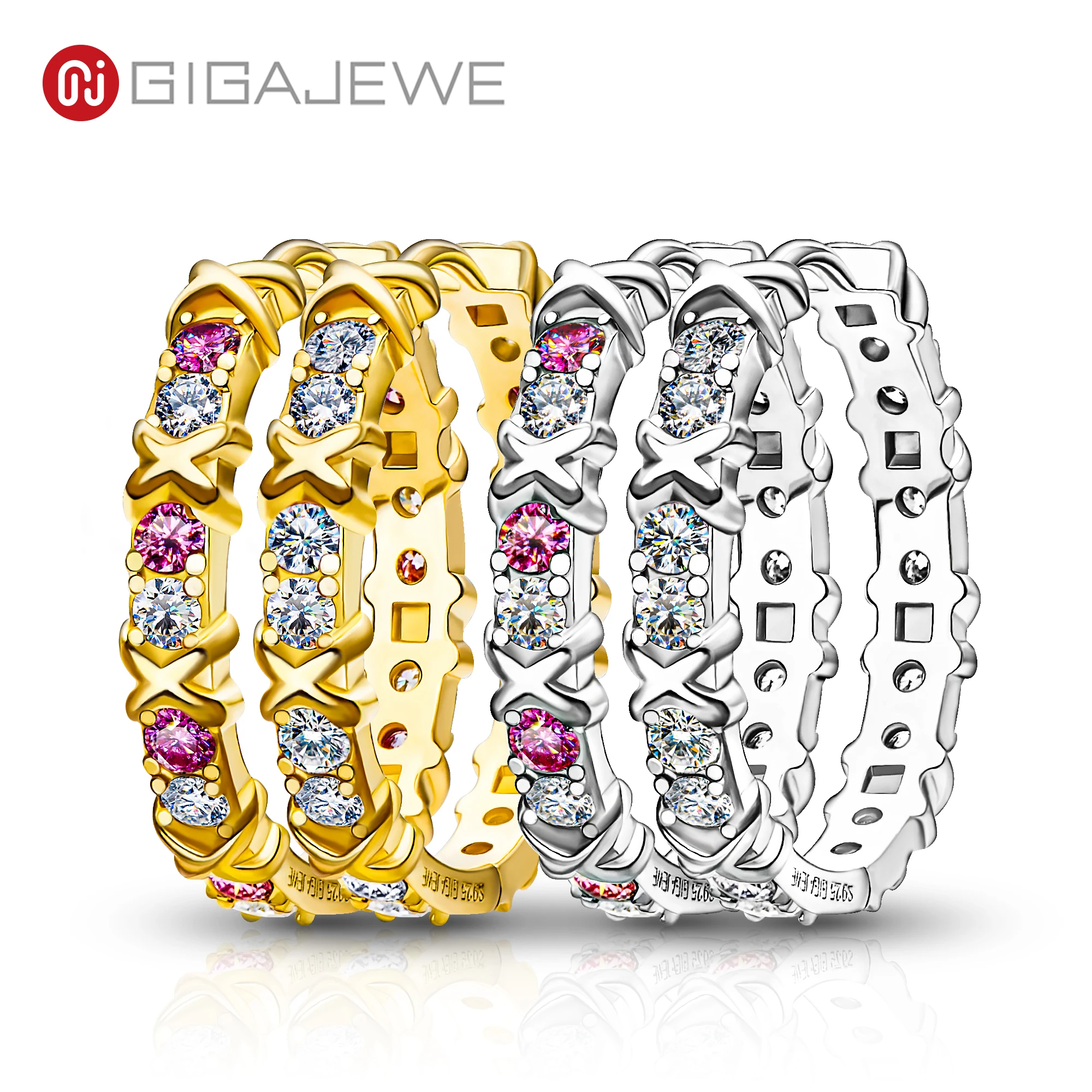 GIGAJEWE Moissanite D Nova Rosa Farbe VVS1 Insgesamt 1,92 ct 925 Silber Ohrring 18K Gold Überzogene Diamant Test Bestanden schmuck Mädchen Geschenk Image