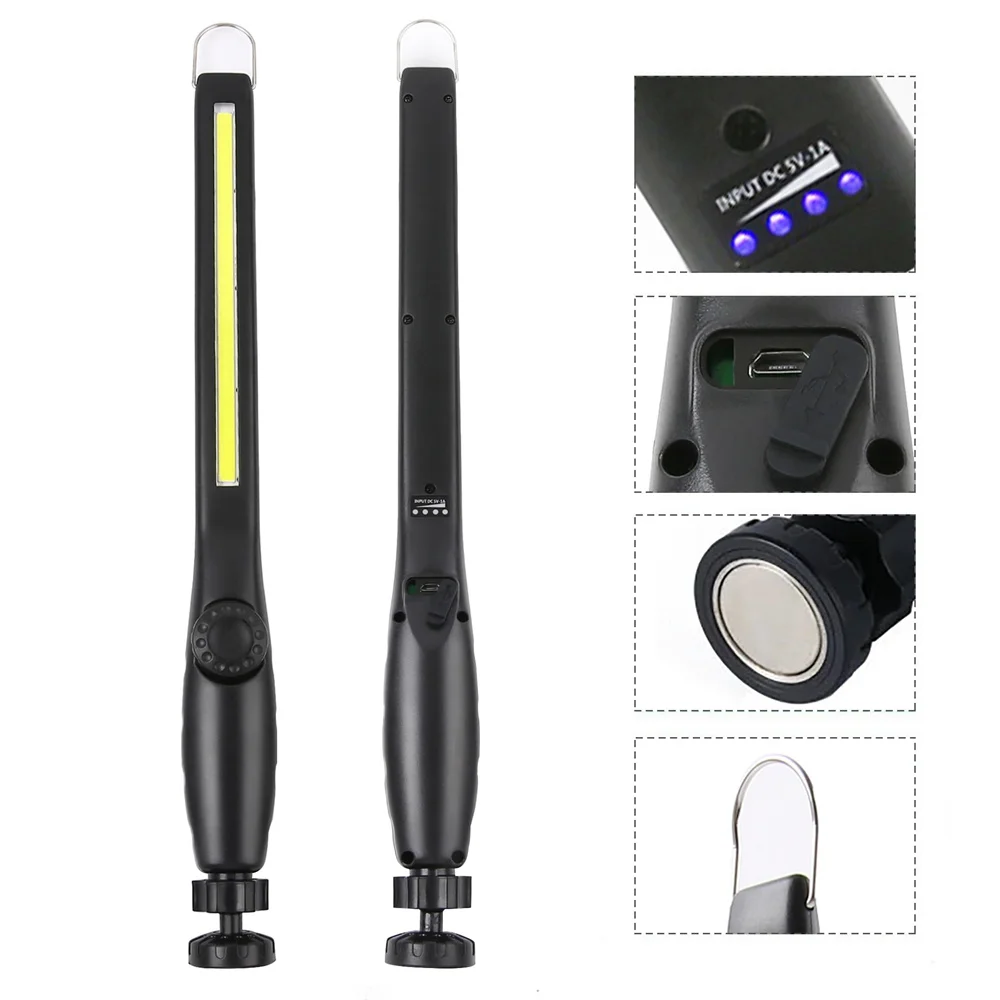 1PC COB LED Taschenlampe Magnetische Arbeit Licht USB Aufladbare Taschenlampe Tragbare Laterne Inspektion Licht Camping Auto Reparatur Lampe Image