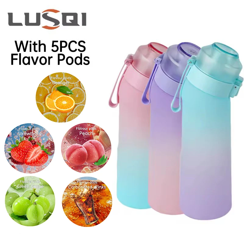 LUSQI 650 ml aromatisierte Wasserflasche mit 5 Aromakapseln mit Strohhalm, geeignet für Outdoor-Sportarten für Thanksgiving/Weihnachtsgeschenke Image
