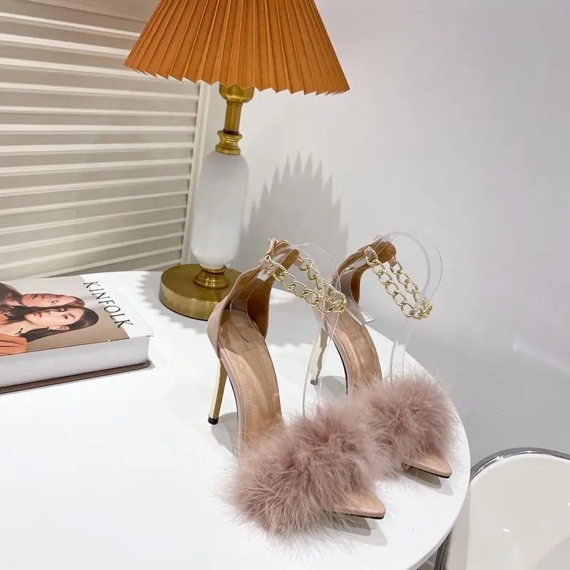 Dünne Absätze Schuhe Stiletto-Sandalen für Damen Rosa Sexy offene Spitze Weiß Sommer 2025, Damenschuhe Trend H im Angebot Original
