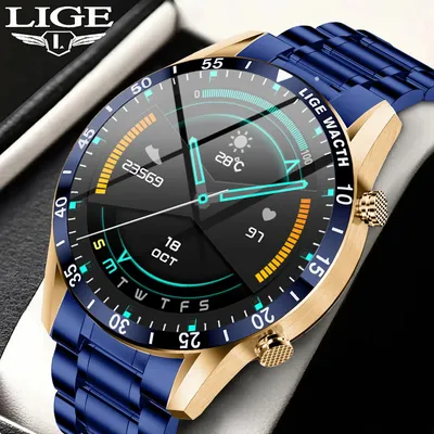LIGE Smart Watch Luxus Männer Sport Fitness Bluetooth Anruf Blut Sauerstoff Schlaf Gesundheit Monitor Aktivität Edelstahl Armbanduhr