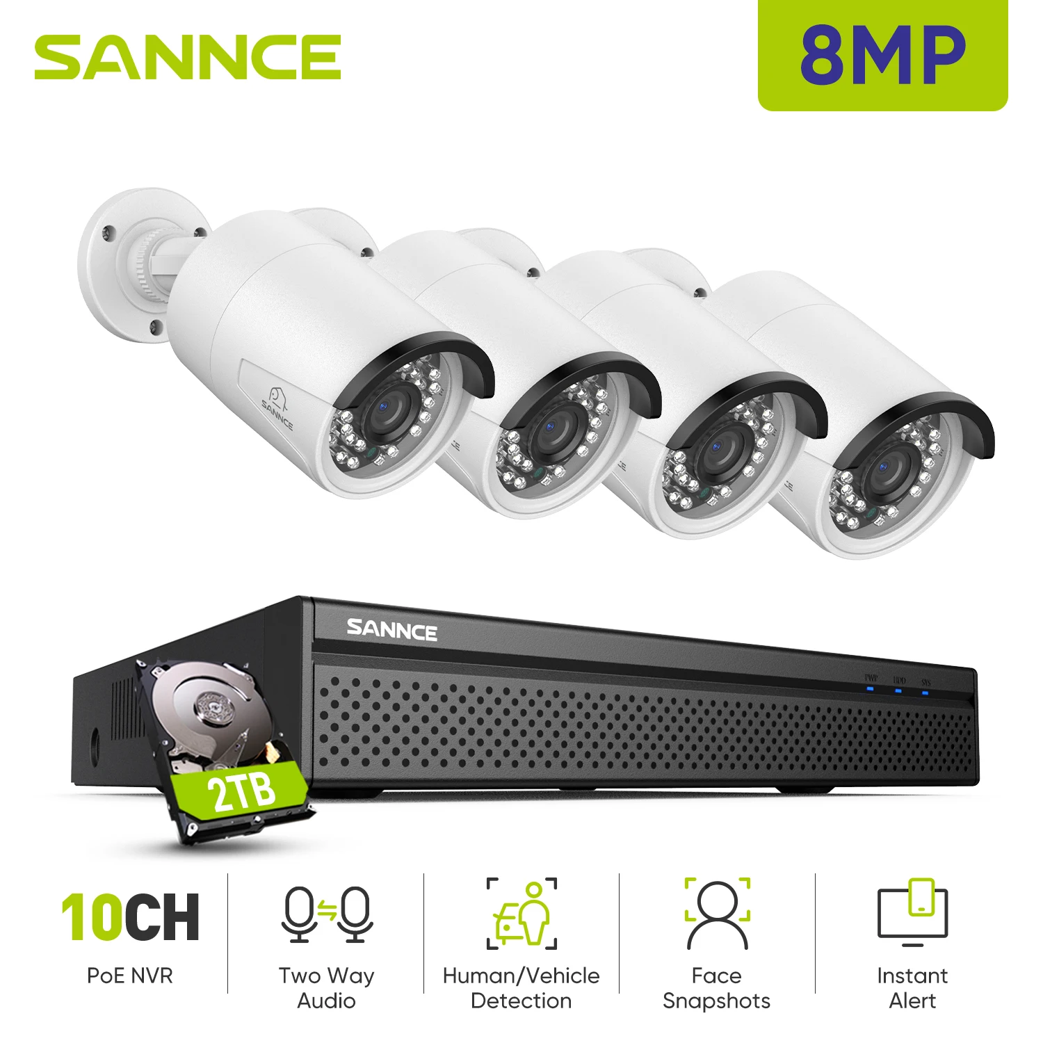 SANNCE 4K 8MP Ultra HD POE Videoüberwachungssystem 8CH H.265+ NVR mit 8MP Sicherheitskameras CCTV Kit Zwei-Wege-Sprache Image