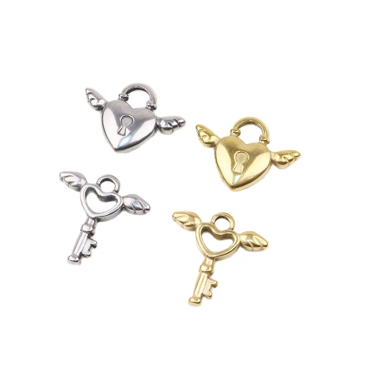 5 pz 20mm all'ingrosso in acciaio inox di alta qualità serratura chiave Charms ciondolo collana fai da te orecchini bracciali non sbiadiscono 2 colori