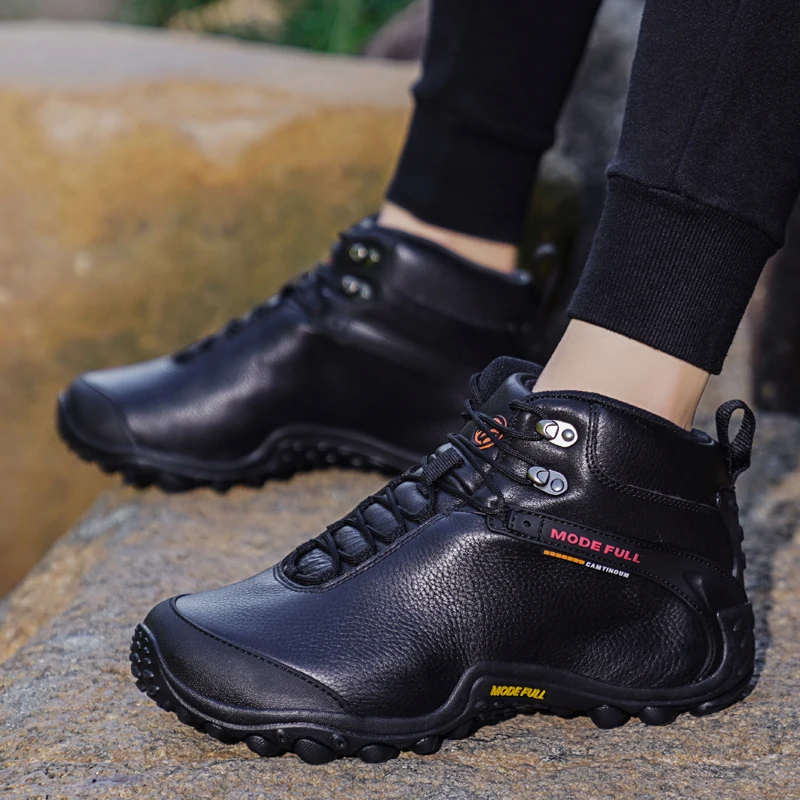 Kuh Leder männer Wanderschuhe Jagd Stiefel Frauen Im Freien Wasserdichte Trekking Schnee Schuhe Klettern Berg Wandern Turnschuhe Image