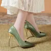 Green Print Mode Bankett Luxus Senior Damenschuhe spitzen Zehen feinen Absatz große Größe 43 Absatz