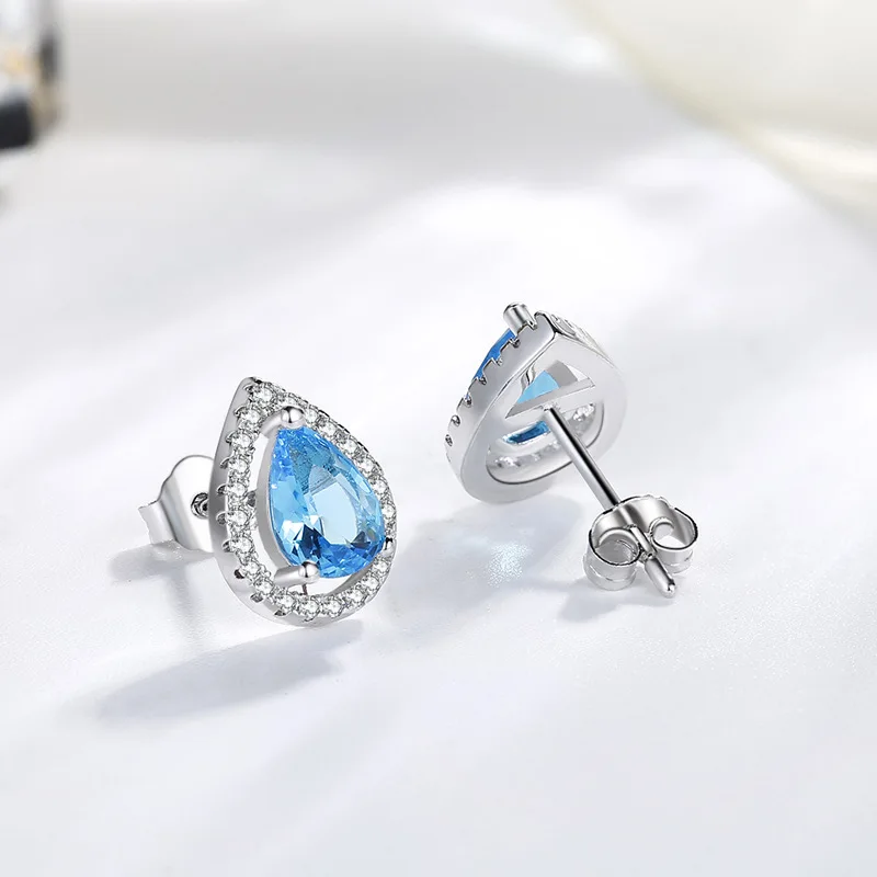 Orecchini Color argento 925 per donna topazio blu Bizuteria zaffiro pietra preziosa moda granato argento 925 gioielli orecchini