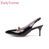 Marke Neue Sommer Mode Schwarz Aprikose Frauen Slingback Sandalen Dame Schuhe High Heels Plus Große Kleine Größe 30 43 45 48