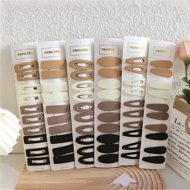 10 stücke Mode Kaffee Farbe Geometrische Waterdrop Platz Ornament Haar Clips Für Frauen Mädchen Süße Haarnadeln Kinder Haar Zubehör Image