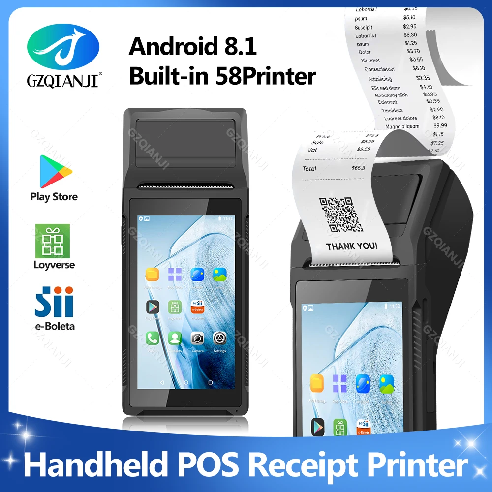 Schwarz 5.45 "Touchscreen PDA-Gerät unterstützt 3g WiFi BT 4,0 USB Bluetooth Handheld Loyverse Pos Maschine 58mm Terminal Drucker Image