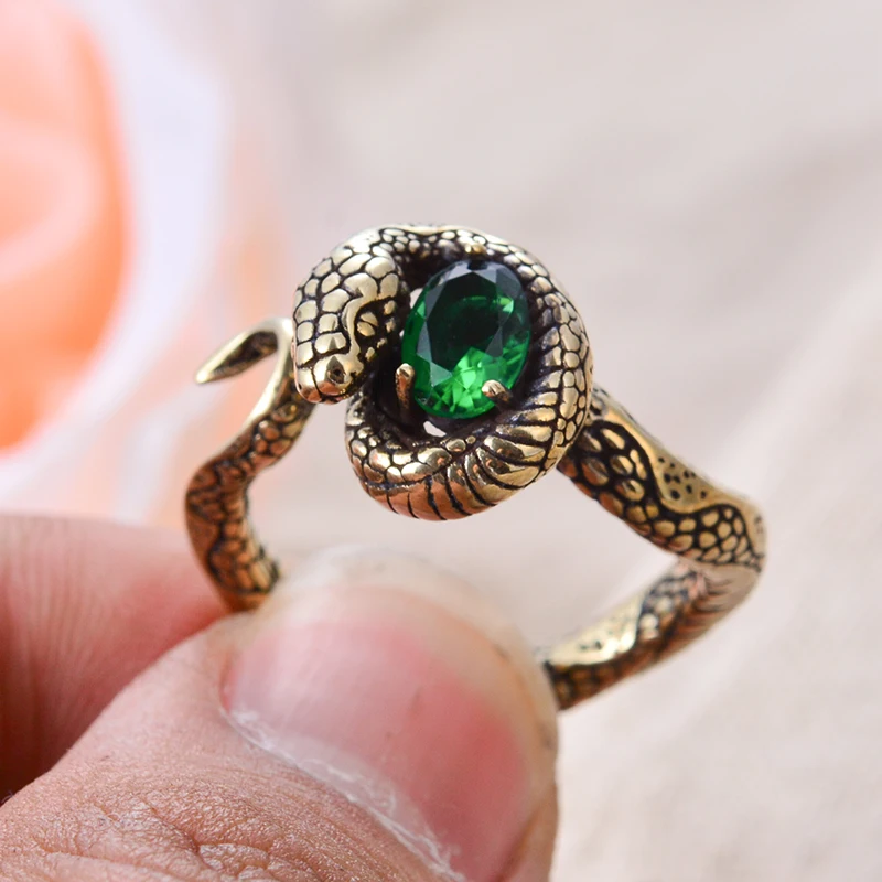 Neue Stil Vintage Schlange & Ei Grün Kristall Thai Silber Unisex Party Ring Schmuck Für Frauen Männer Geschenke Nie Verblassen Förderung
