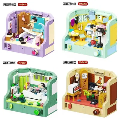Klemmbausteine AREA-X Cartoon Animation kawaii mr. Bean Home Szene Bausteine Ziegel Puzzle Spielzeug Image