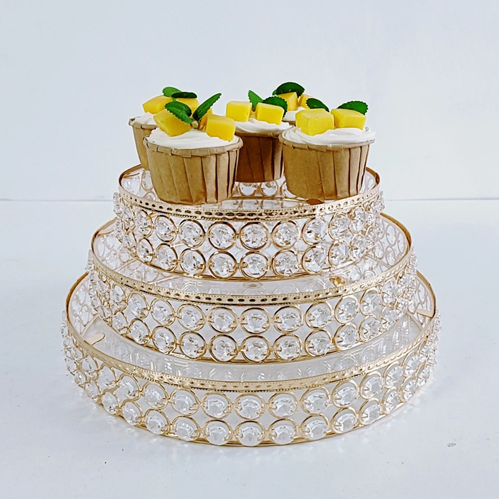 1 stücke Gold Silber Cupcake Hochzeit Geburtstags feier Dessert Sockel Display Platte Wohnkultur Kristall Metall Kuchen stehen rund Image