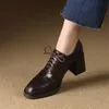 Neue Frühjahr Echtem Leder Frauen Schuhe Runde Kappe Frauen Pumpen Brogue Designs Schuhe für Frauen High Heel Spitze Loafer Damen Schuhe