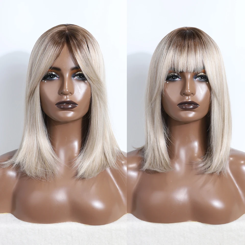 Seidige gerade synthetische Perücken mit Pony kurze Bob Perücke schwarz braun blonde Perücken für Frauen hitze beständige Cosplay Party Lolita Perücke Image