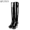 QPLYXCO 2017 Neue super Große kleine Größe 30-48 Lackleder lange stiefel schuhe Ladys über die