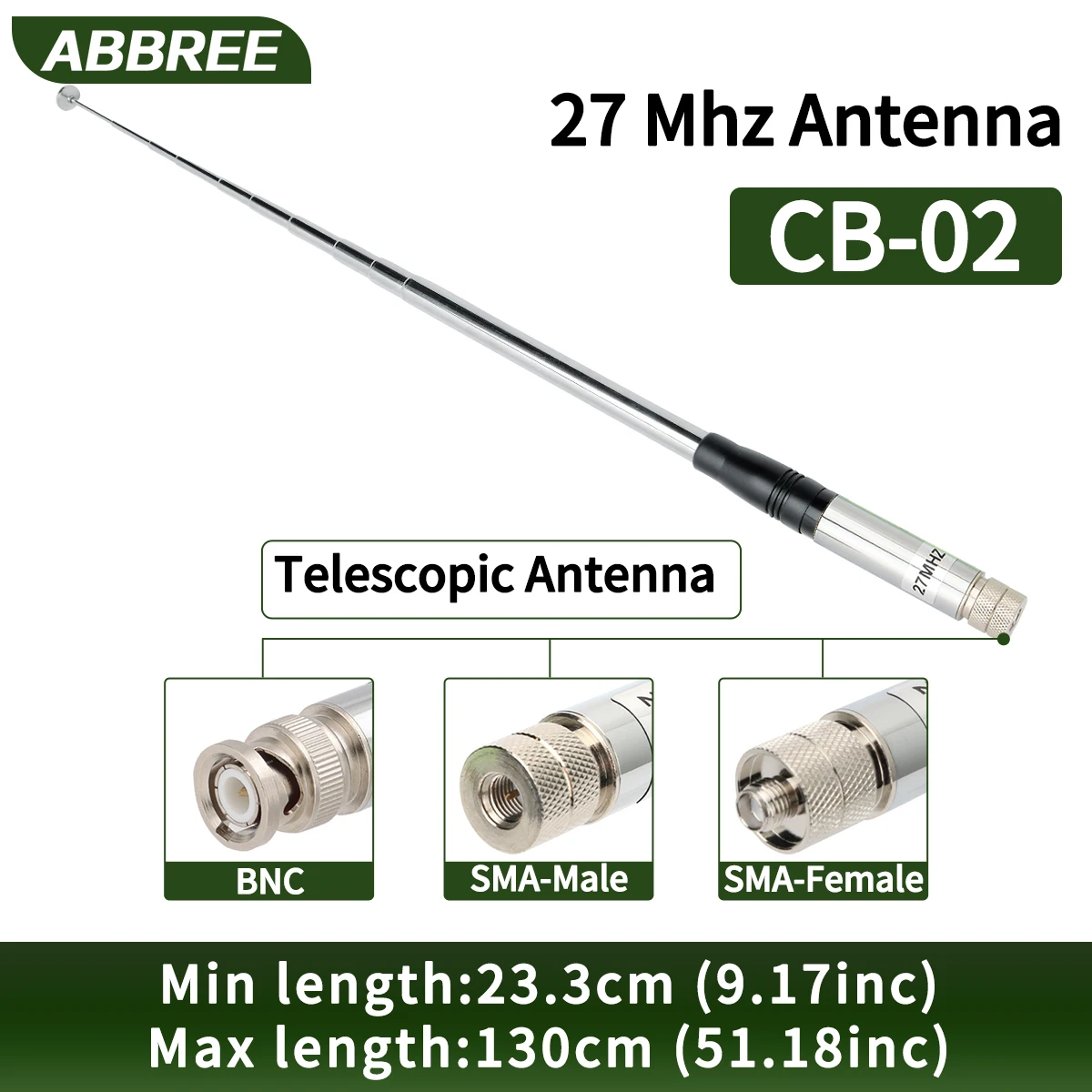 ABBREE 27 MHz SMA-Buchse/SMA-Stecker/BNC Hand-Teleskop-CB-Antenne für Quansheng UV-K5 UV-K5(8) Baofeng UV-K61 Walkie Talkie Image