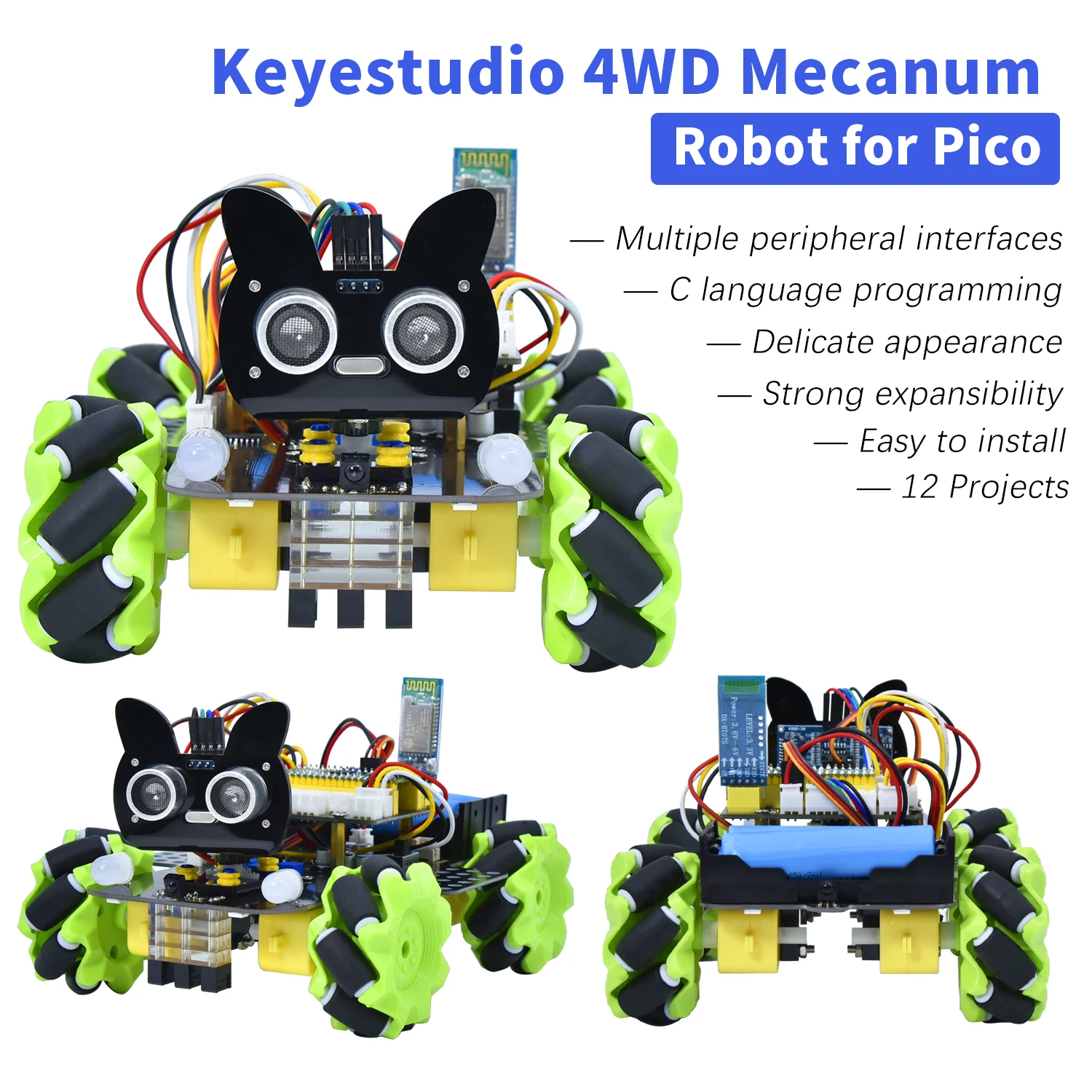 Keyestudio 4WD Raspberry Pi Pico Roboter Auto Mecanum Roboter Kit für Raspberry Pi Pico Roboter STEM Unterstützung Python & Arduino Programmierung Image