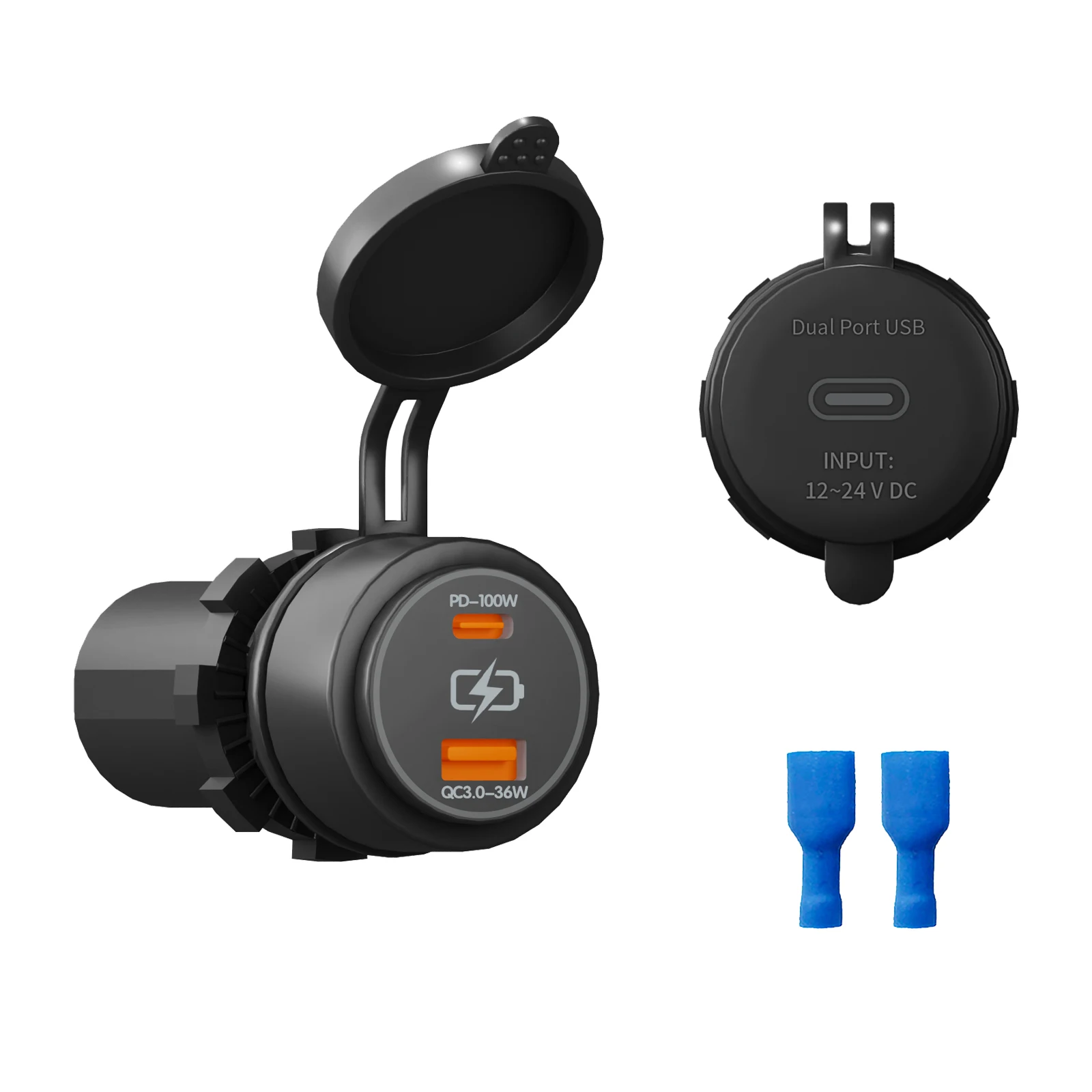 DC 12V-24V Dual USB PD 100W Schnellladegerät QC 3.0 Typ C&Typ A Buchse Wippschalter Adapter für Auto Motor Marine Boot LKW Image