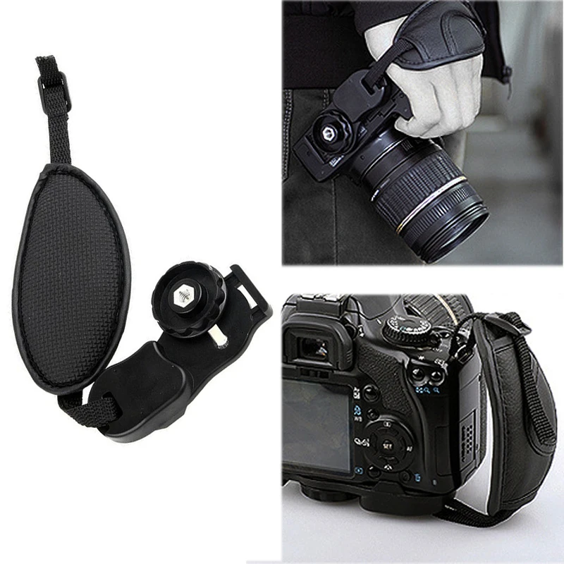 Kamera-Handschlaufe, PU-Leder, Handgriff-Handschlaufe für DSLR-Kameras, geeignet für Nikon Canon, hochwertige schwarze PU-Handschlaufe