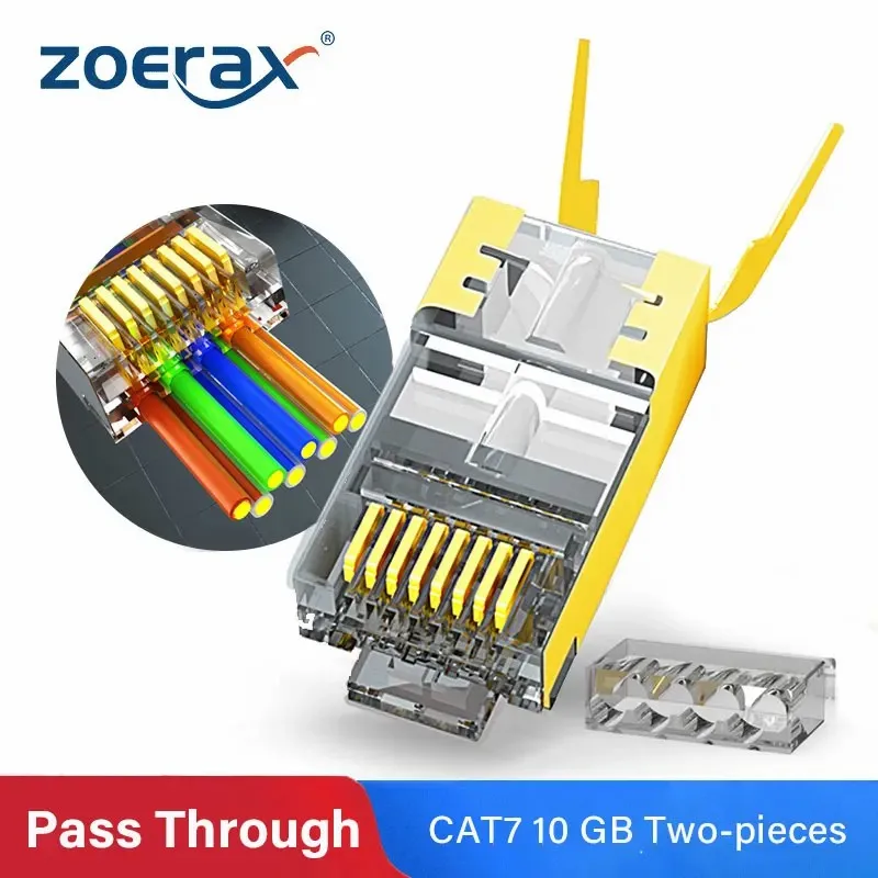 ZoeRax RJ45 Cat8 Cat7 & Cat6A Pass Through-Steckverbinder 8P8C 50UM vergoldet geschirmt FTP/STP | RJ45-Netzwerk-Modularstecker – 1,5 mm