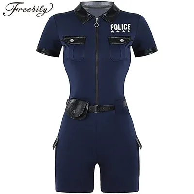 Frauen Halloween Mottoparty Dirty Cop Polizistin Cosplay Kostüm Polizeiuniform Kurzarm Image