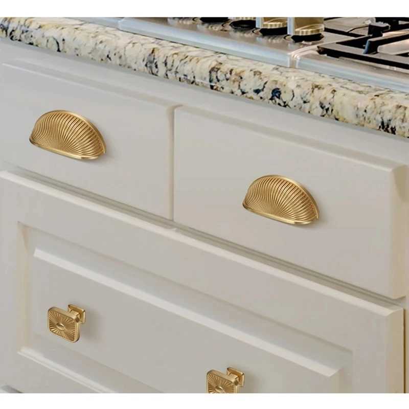 3 zoll Gold Möbel Griffe Licht Luxus Tür Knöpfe Schrank Zieht Shell Form Schrank Hardware Zink-legierung Kommode Griff Knob Image