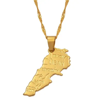 Anniyo Liban Karte Anhänger Kette Halsketten für Frauen Mädchen Gold Farbe Schmuck Libanon Karten #